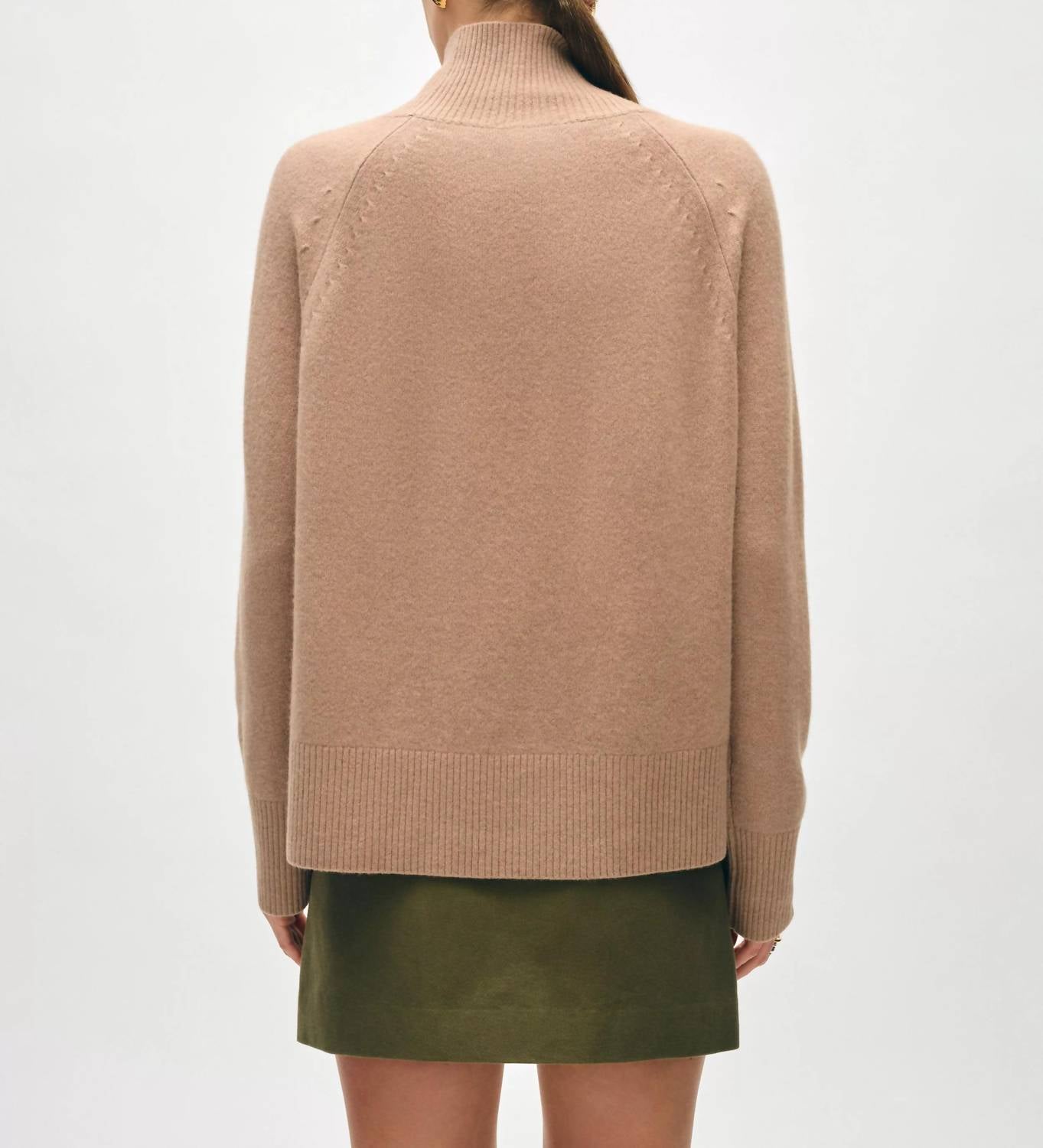 White + Warren - Cashmere Rib Trim Standneck Sweater