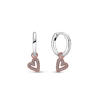 Pandora - Women's Sparkling Freehand Heart Hoop Earrings