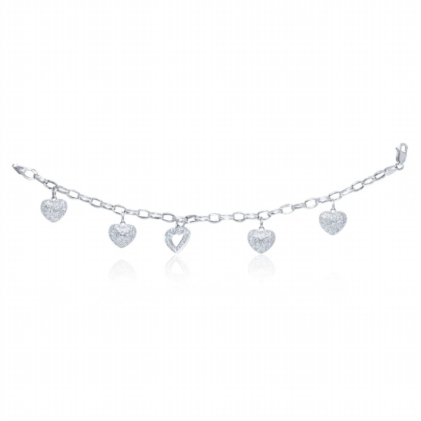 Diana M Jewels - 1.50cts Pave Heart Charm Diamond Bracelet