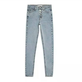 Topshop - Calça jeans skinny Jamie com botões expostos e cintura alta e lavagem clara