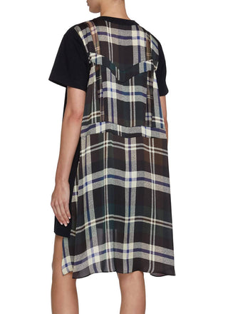 Sacai - Vestido de malha de algodão com estampa xadrez