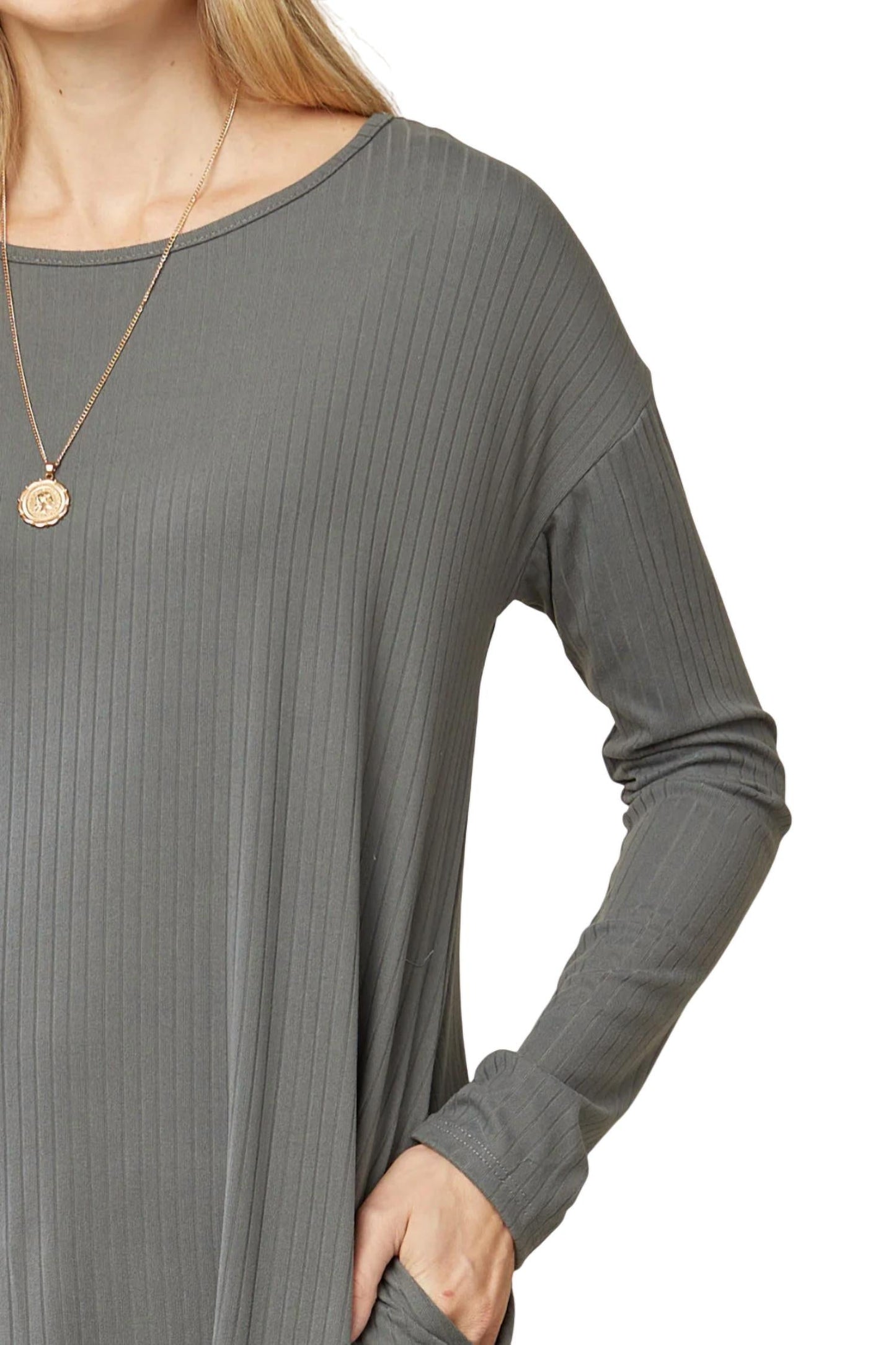 Entro - Ribbed Pocket Midi Dress