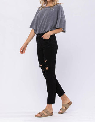 Judy Blue - Calça Jeans Boyfriend Destroyed de Cintura Alta