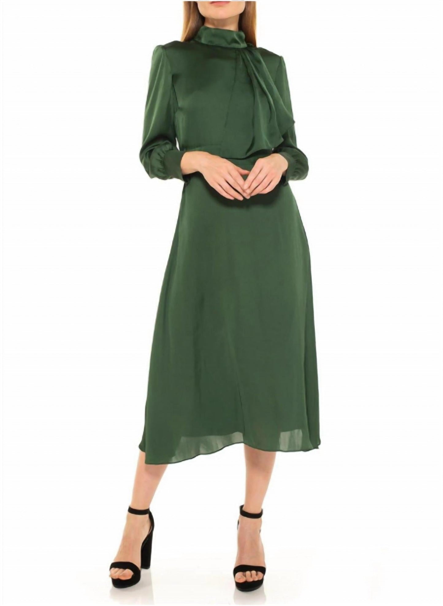 Alexia Admor - Alexia Admor Brooklyn Midi Dress Green satin Mick Neck Tie