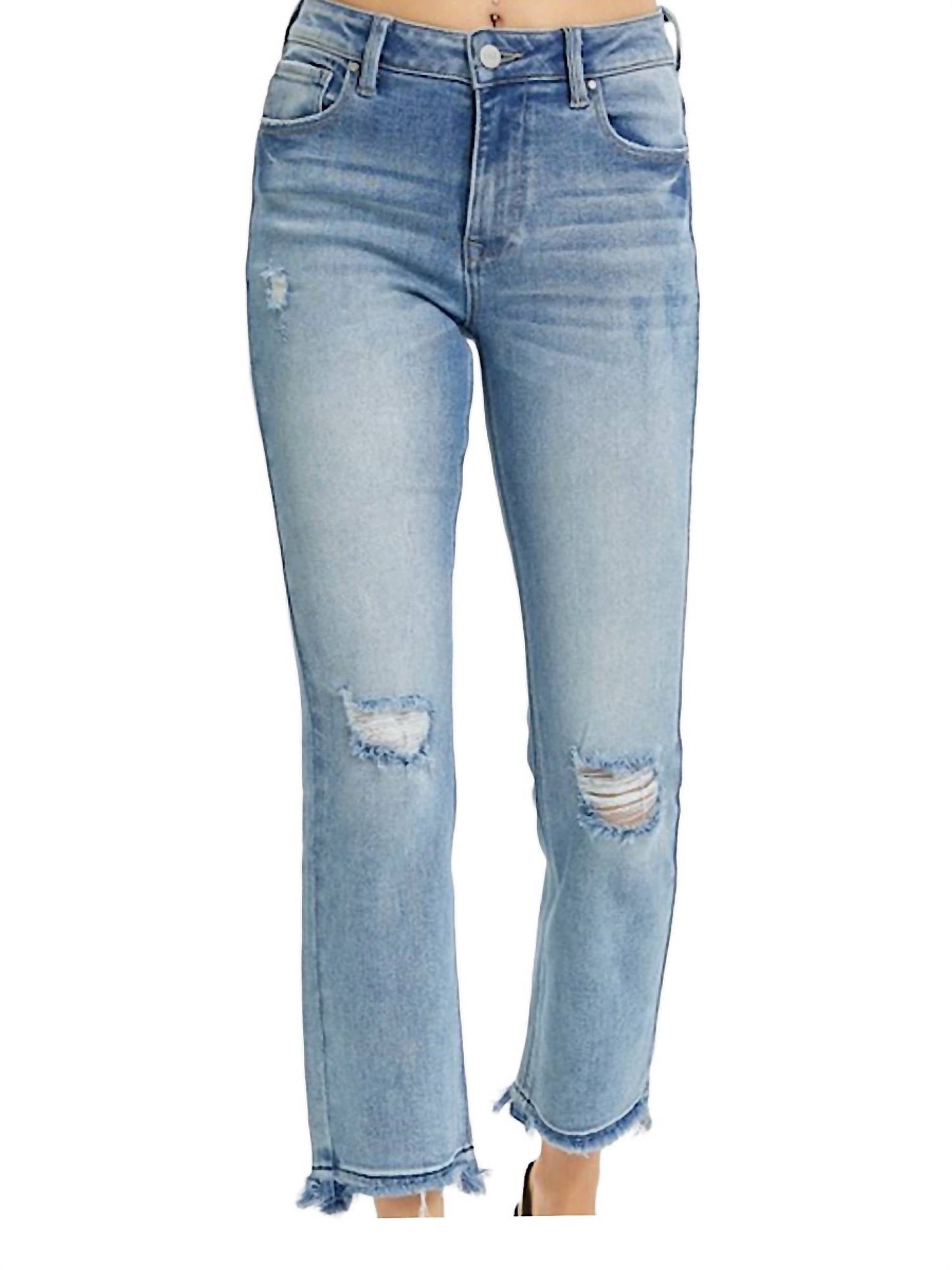 Risen - High Rise Distressed Straight Jeans