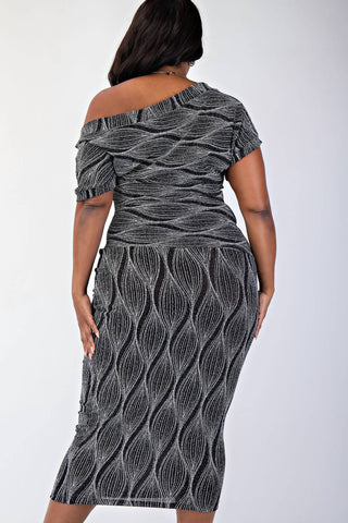 The Curve La - Plus Size Glitter Knit Off Shoulder Knit Midi Dress