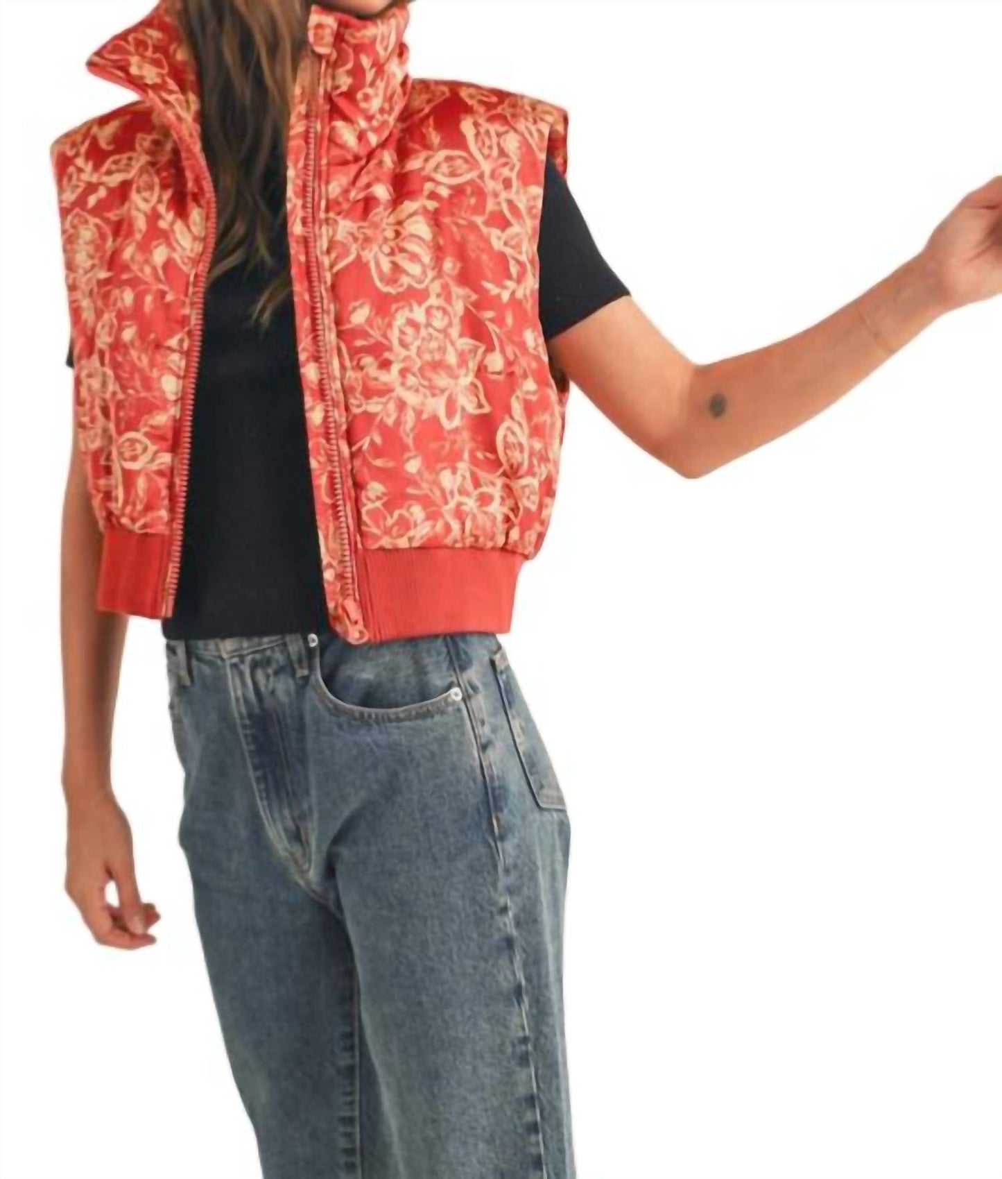 &Merci - Floral Cropped Puffer Vest