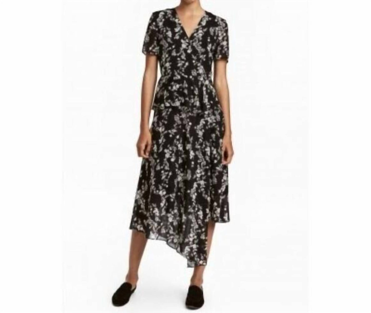 H&amp;M - Vestido de chiffon com estampa floral em camadas