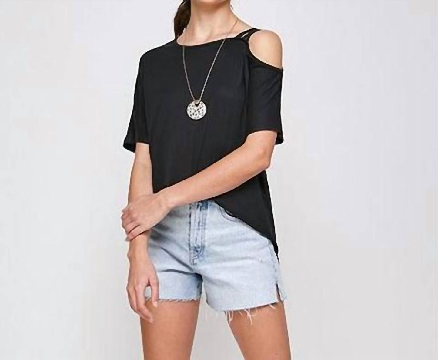 Wholesale Fashion Square - Plus Size Cold Shoulder Strappy Tee