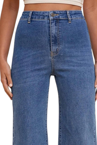 Anniewear - Calça jeans cropped de cintura alta e perna larga