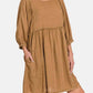 Zenana - Washed Linen Pleated Puff Sleeve Babydoll Dress