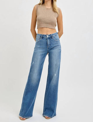 Risen - Tummy Control High Rise Wide Leg Jeans Medium Wash