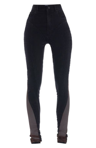MUGLER Spiral High Waist Denim & Tulle Skinny Jeans in 19991 Black Nude 01 at Nordstrom, Size 4 Us