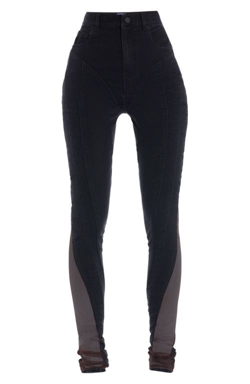 MUGLER Spiral High Waist Denim & Tulle Skinny Jeans in 19991 Black