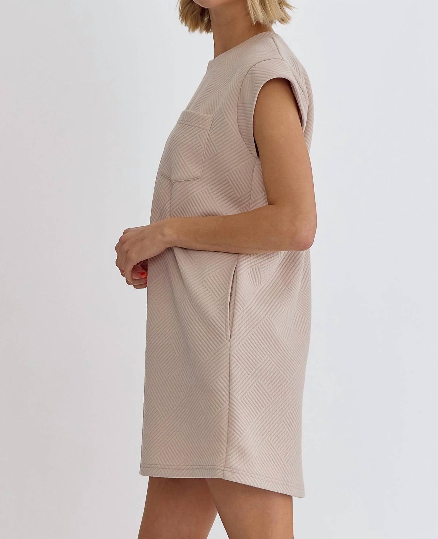 Entro - Textured Round Neck Mini Dress