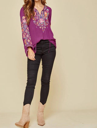 Andree By Unit - Tie Front Embroidered Blouse