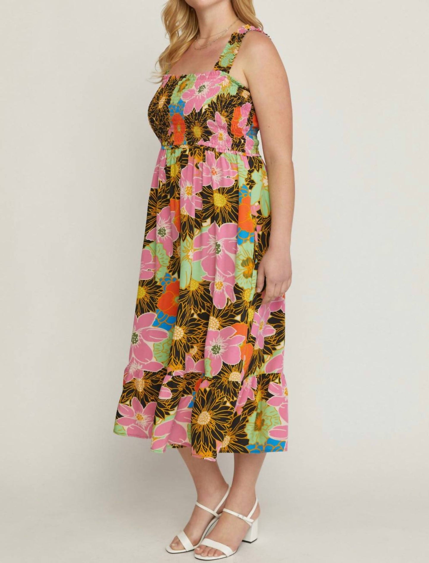 Entro - Floral Smocked Midi Dress