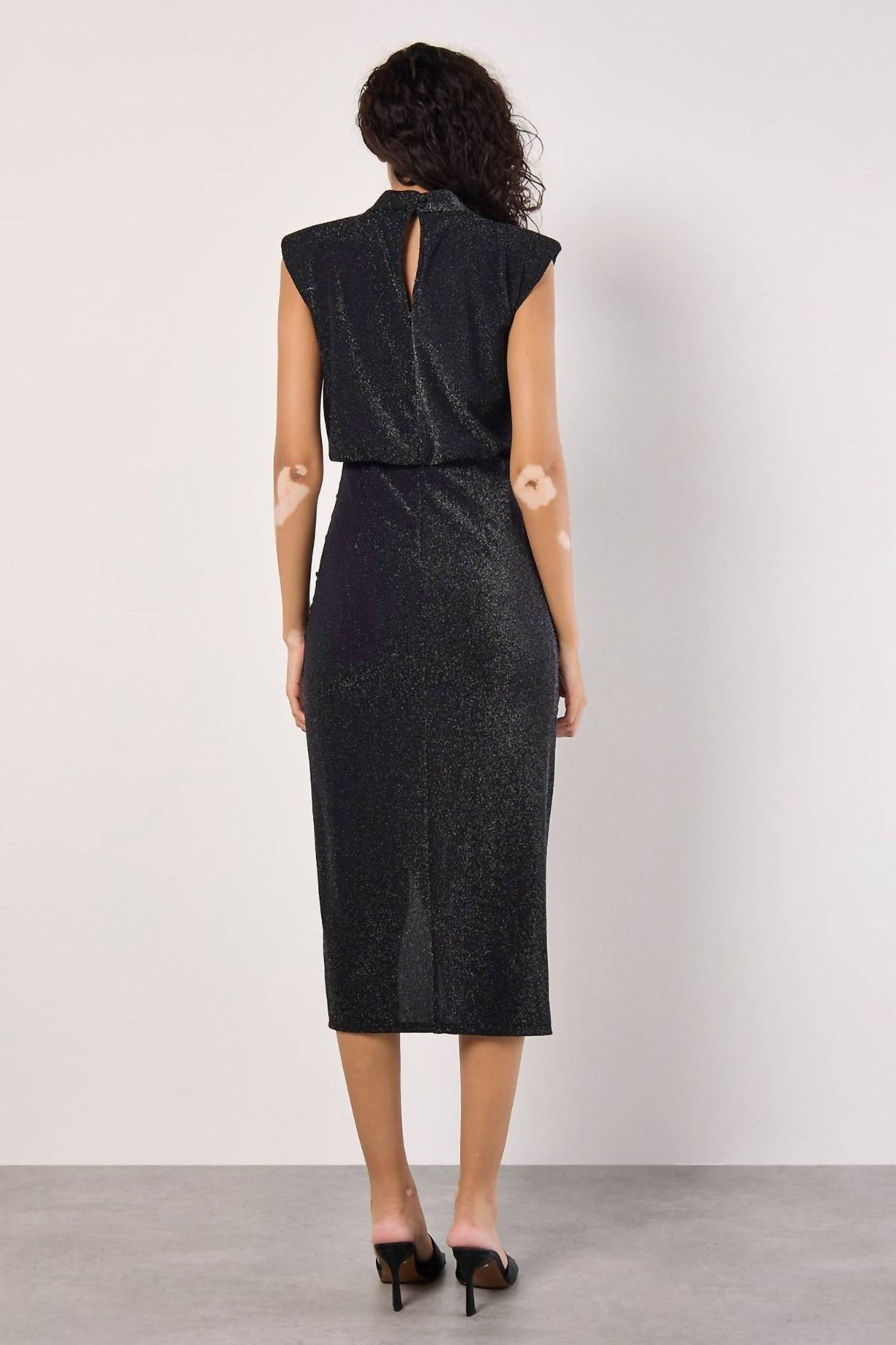 Apricot - Sparkle Mock Neck Ruched Dress