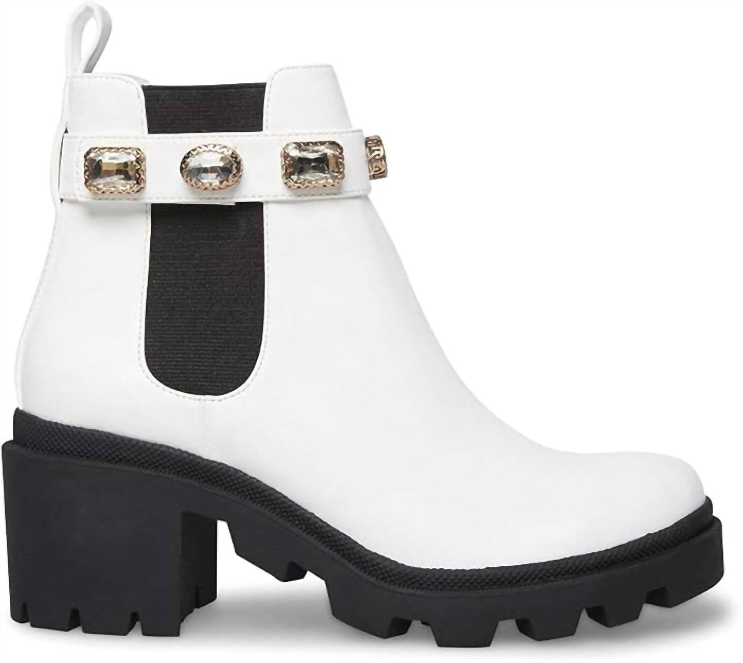 Steve Madden - Women's Amulet White Gold Stone Fashion Chelsea Platform Block Heel Boots