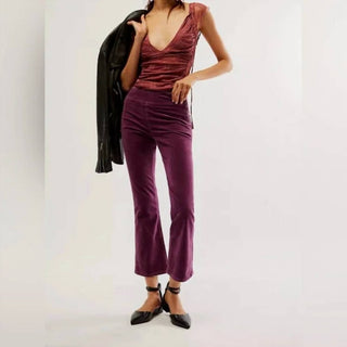 Free People - Calça flare slim cropped de veludo In My Feelings