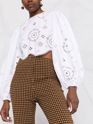 Ganni - BLUSA CROPPED BRODERIE ANGLAISE