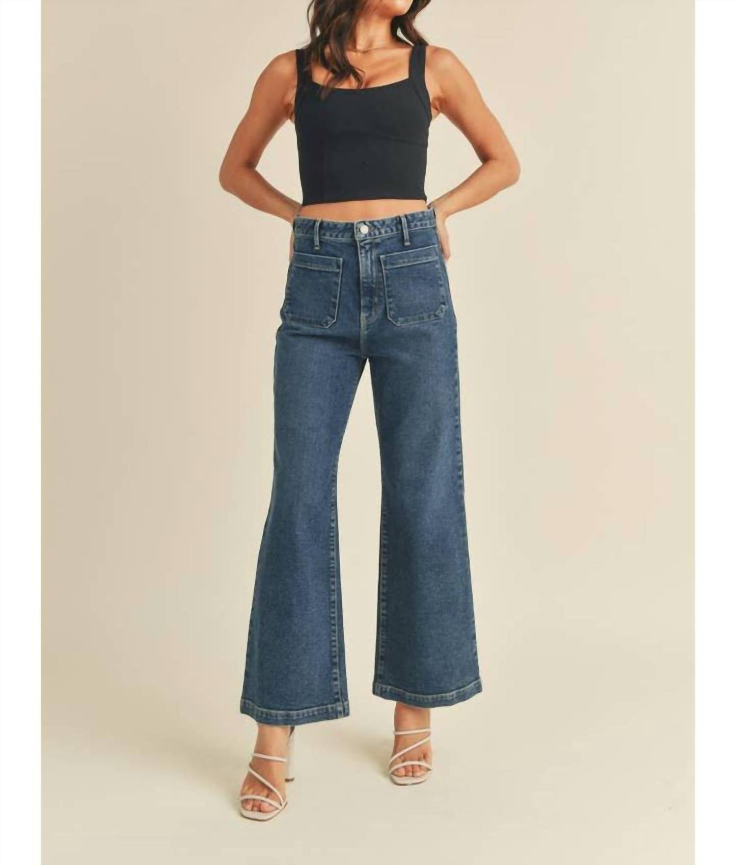 Just Black Denim - High Rise Patch Pocket Wide Leg Jeans