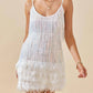 Day + Moon - Sequins Fringe With Feather Trims Mini Dress
