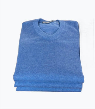 Alashan Cashmere - Suéter masculino de algodão e cashmere com decote em V