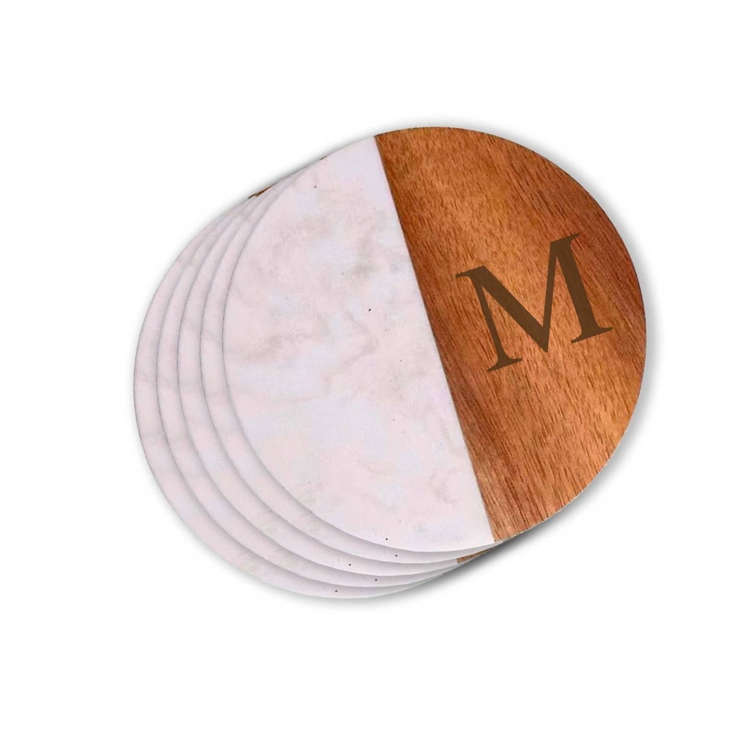 Creative Gifts International - Marble and Acacia Wood Round Coasters - Set Of 4