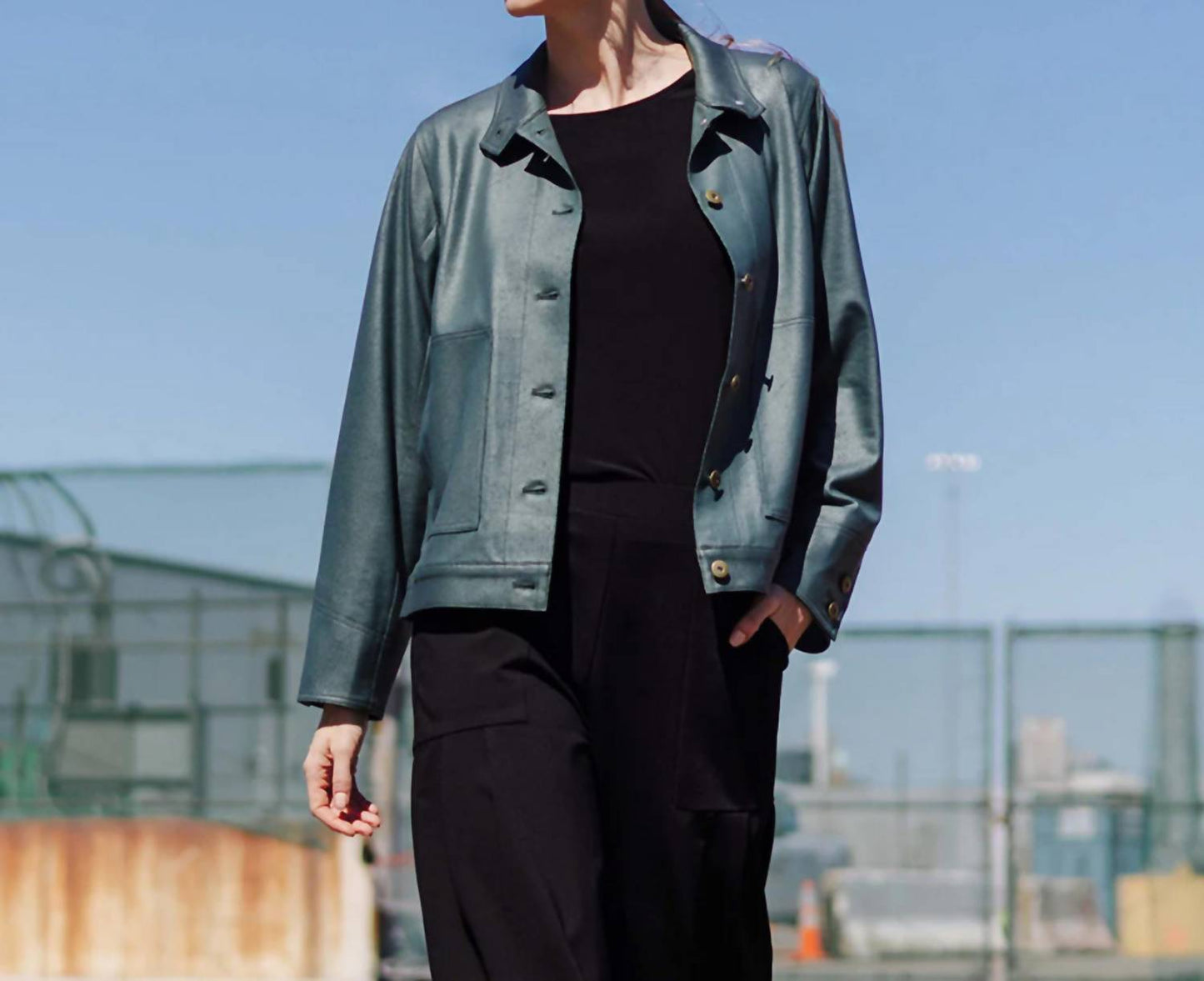 Clara Sunwoo - Liquid Leathe Button Closure Pocket Jacket