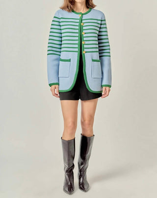 English Factory - Cardigan feminino listrado de malha