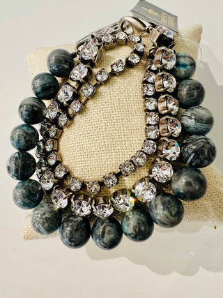 French Kande - Meteor 3 Strand Crystal Laguna Jasper Bracelet