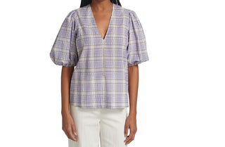 Ganni - Blusa xadrez Seersucker
