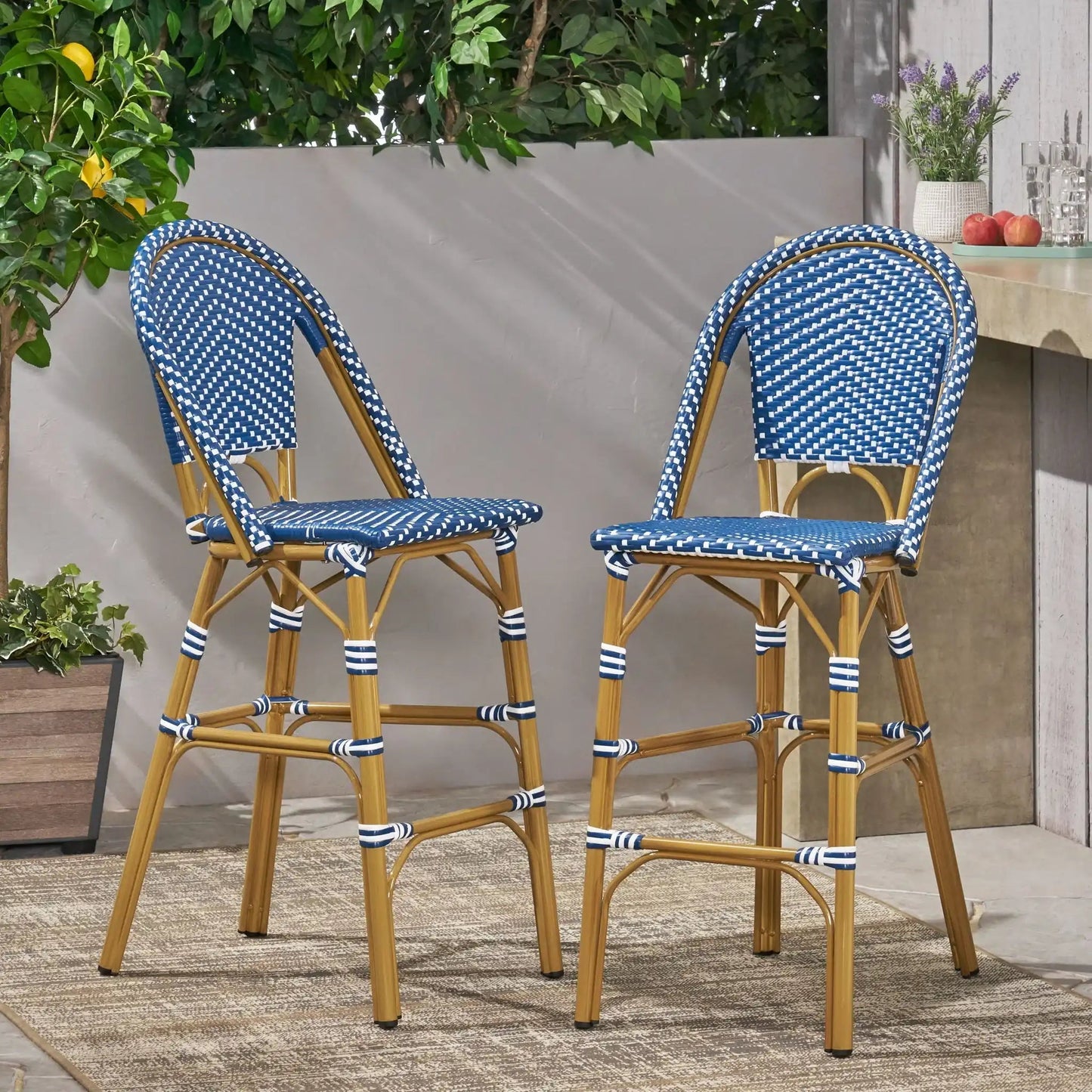 Outdoor PE Rattan French Barstool Set