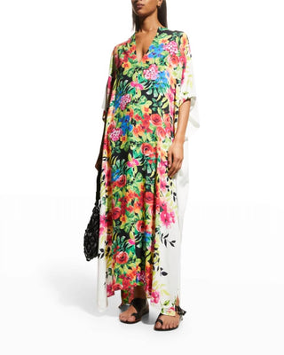 Johnny Was - Vestido longo kaftan com fenda lateral e saída de banho DANA