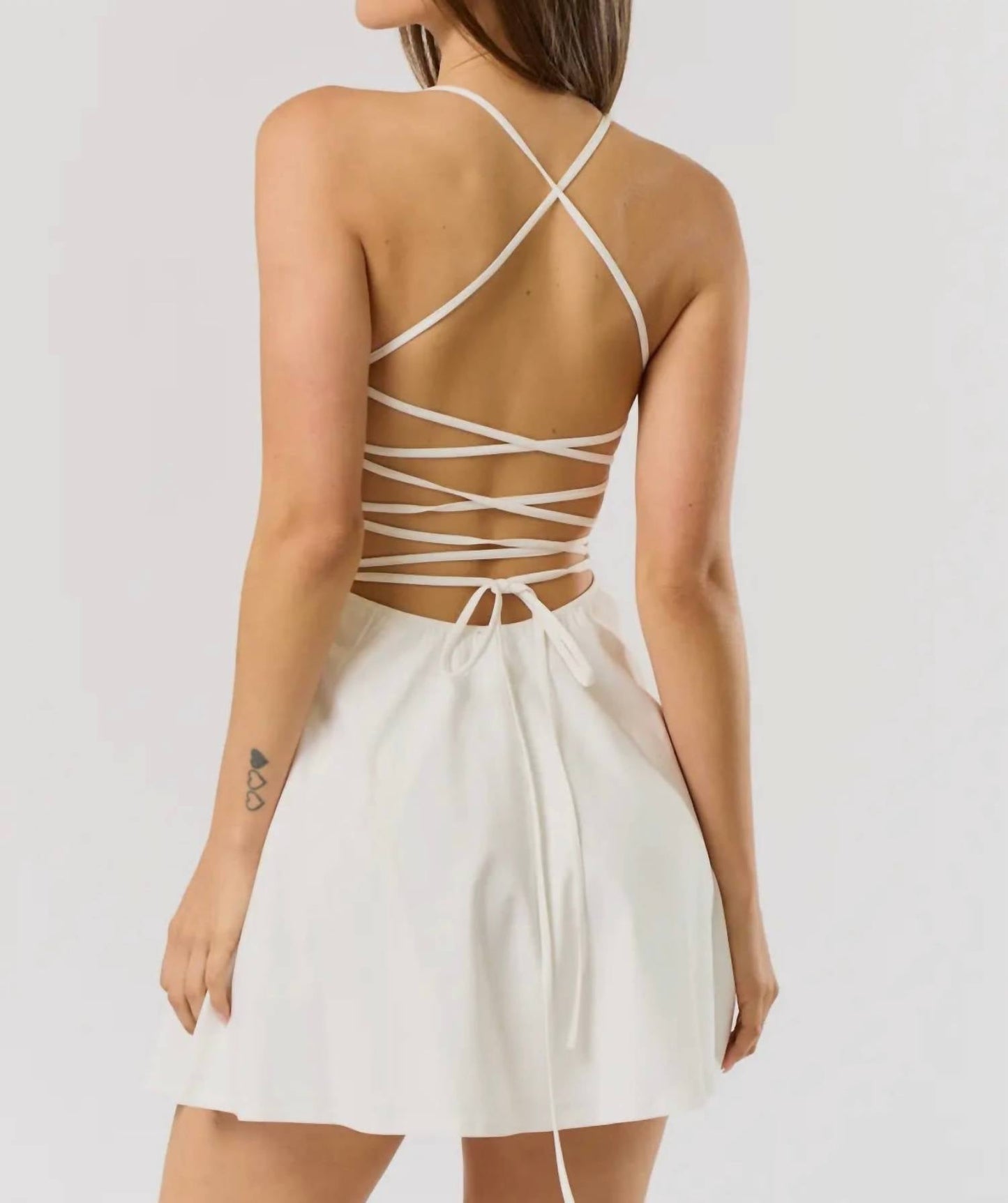 Blue Blush - Bailey Lace Up Back Mini Dress