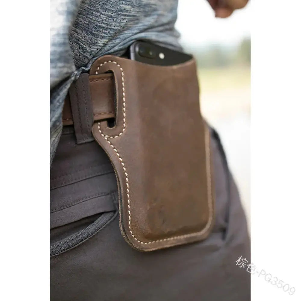 Brown Pu Leather Phone Holster with Belt Loop and Card Slots