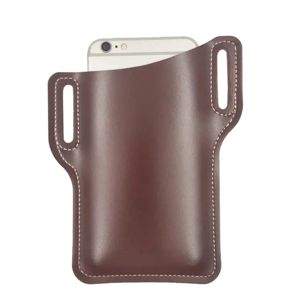 Brown Pu Leather Phone Holster with Belt Loop and Card Slots