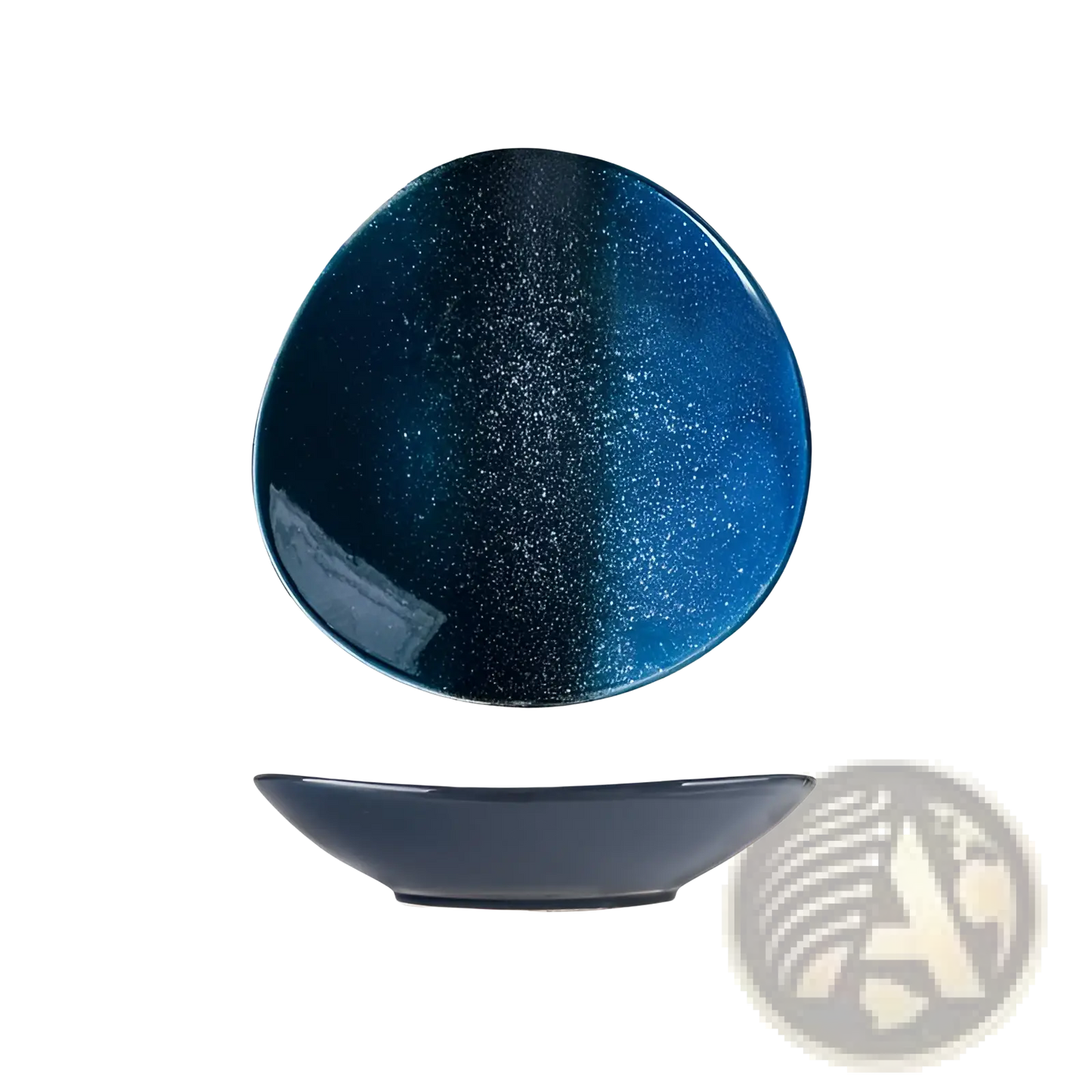 Ceramic Blue Speckled Nordic Round Corner Fillet Plate