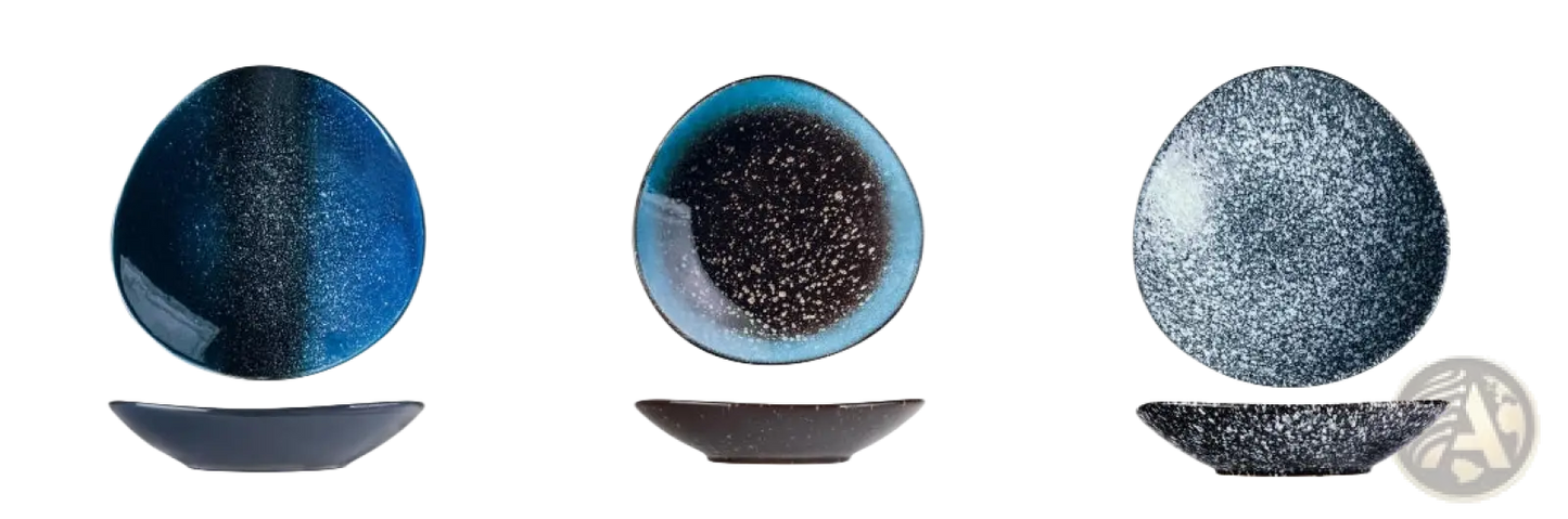 Ceramic Blue Speckled Nordic Round Corner Fillet Plate