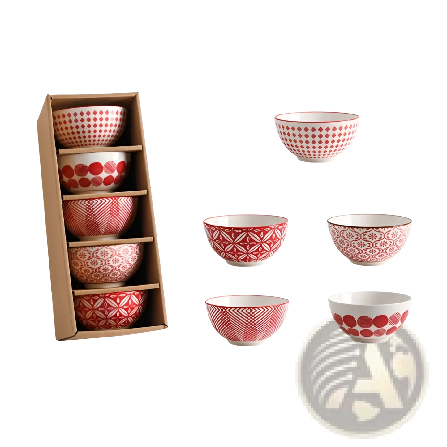 Ceramic Bowl Set 5 Piece Japanese Floral Porcelain