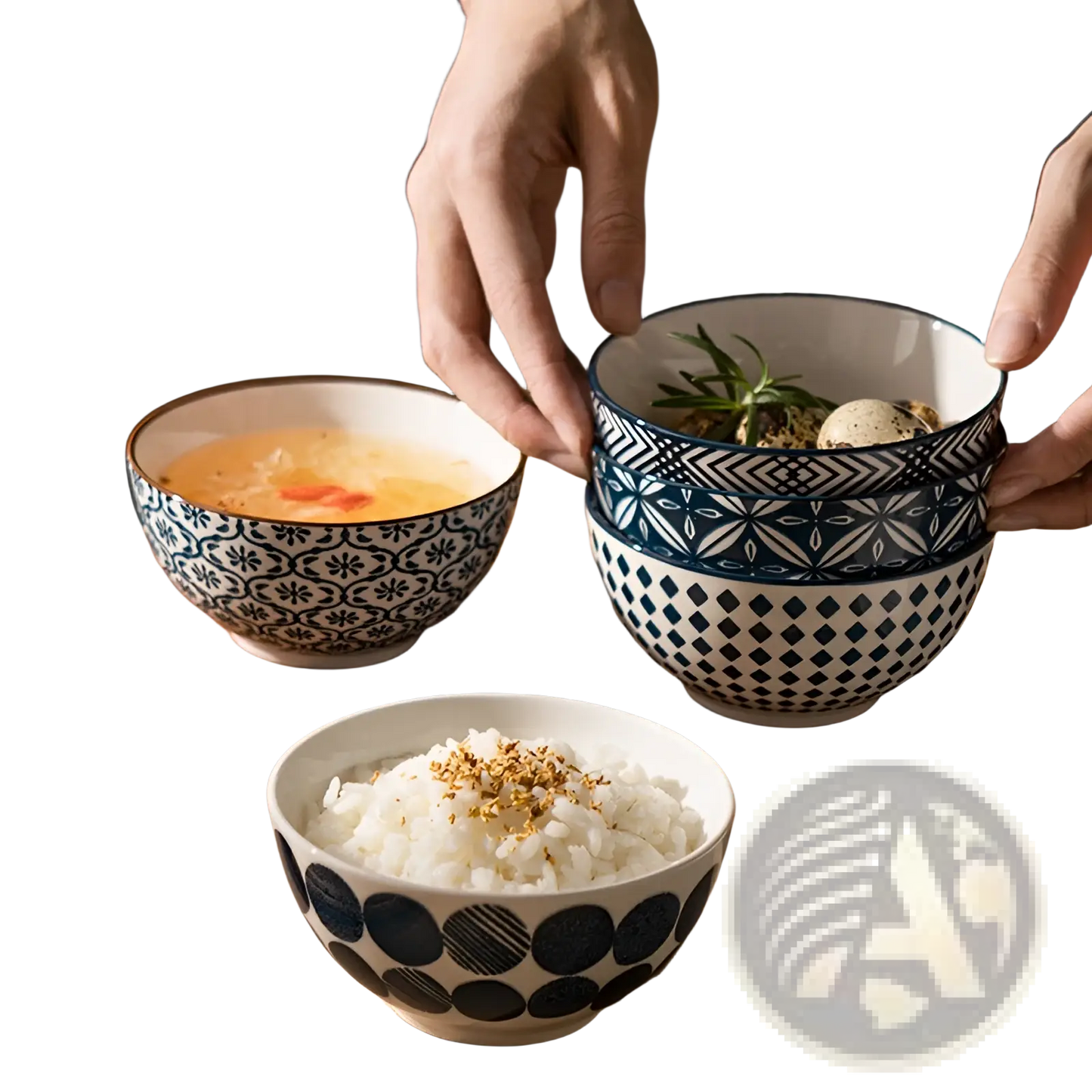 Ceramic Bowl Set 5 Piece Japanese Floral Porcelain