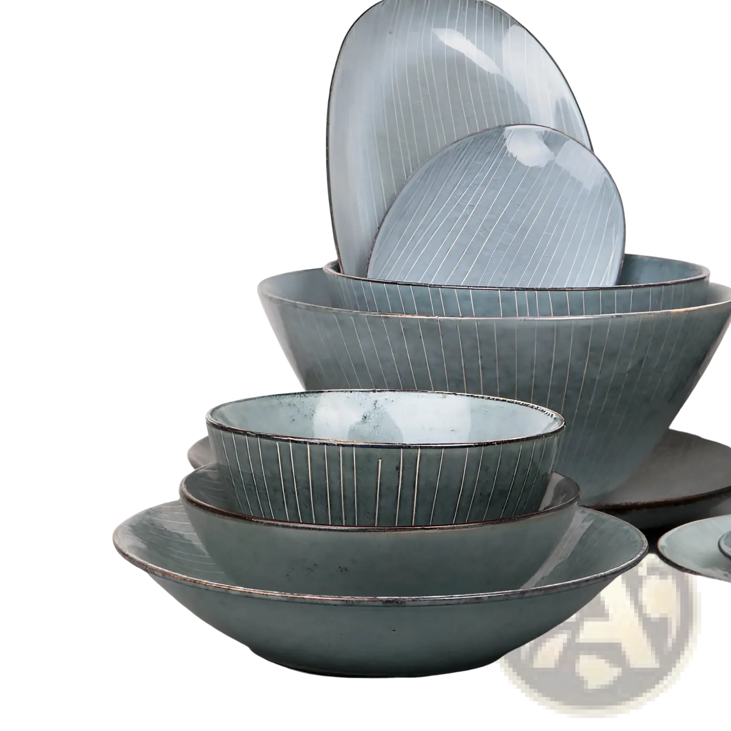 Ceramic Dinnerware Set Retro Ribbed Plates and Bowls