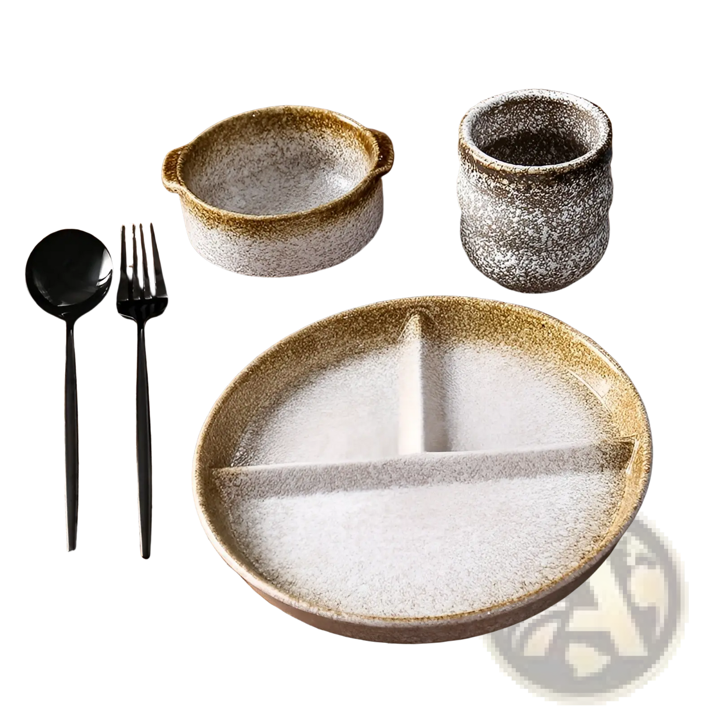 Ceramic Divided Dinner Plate Set with Speckled Glaze