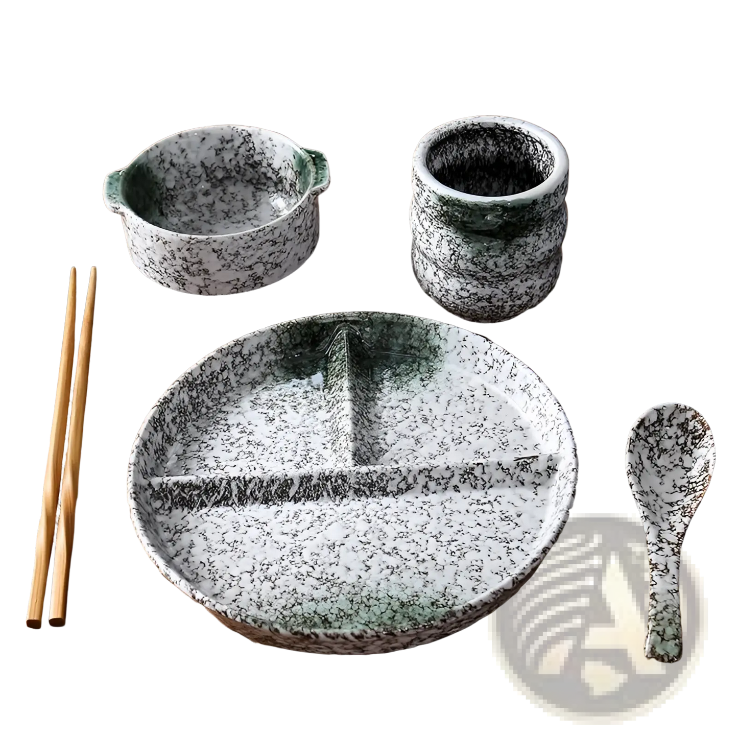 Ceramic Divided Dinner Plate Set with Speckled Glaze