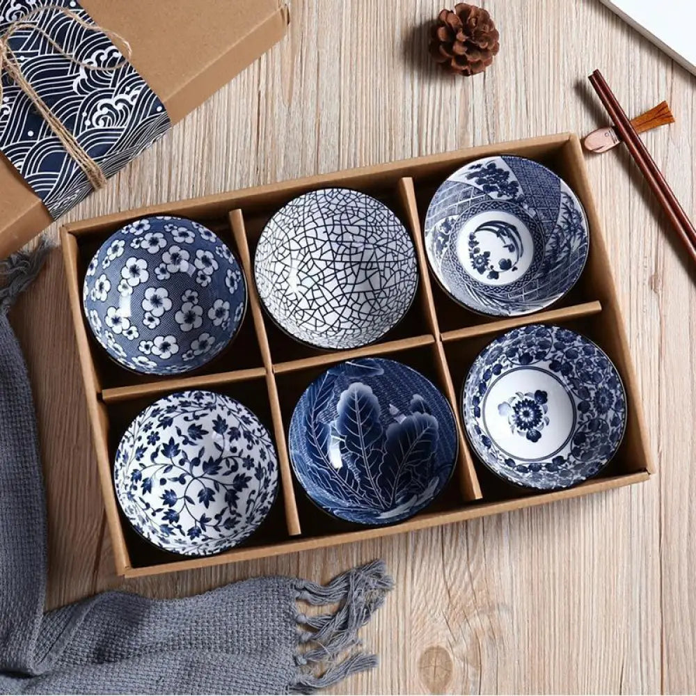 Hand-painted Marine Ceramic Bowl Gift Set with Wooden Box
