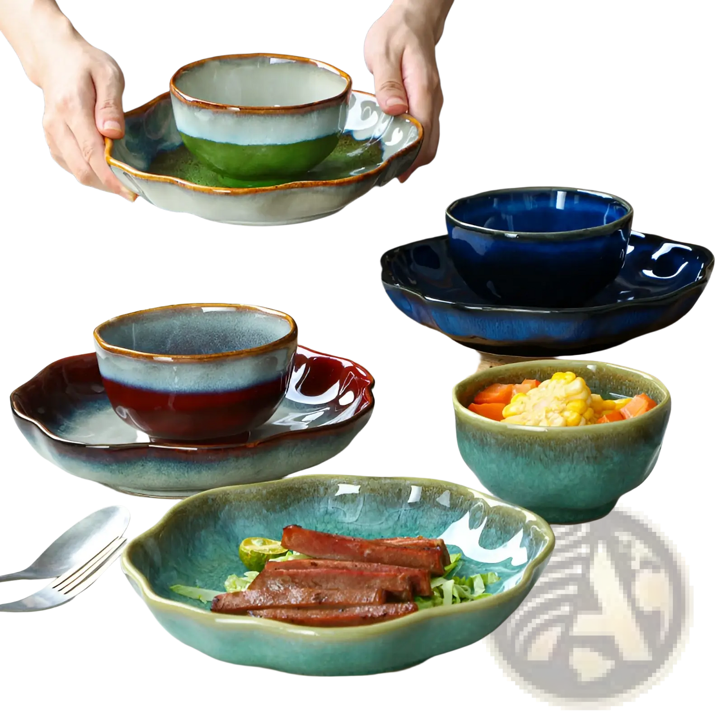 Ceramic Tableware Set Scalloped Fambe Diamond Dishes