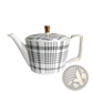 Ceramic Tea Set with Plaid Teapot and Gold Trim Tray