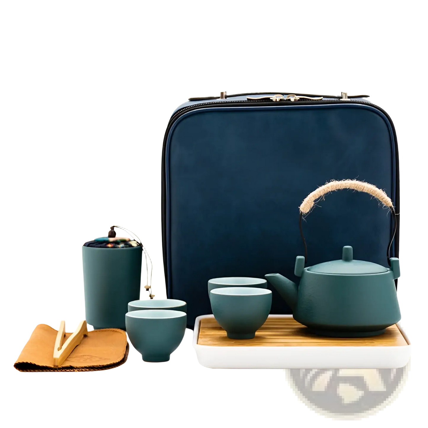 Ceramic Travel Tea Set with Bamboo Tray and Case