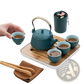 Ceramic Travel Tea Set with Bamboo Tray and Case